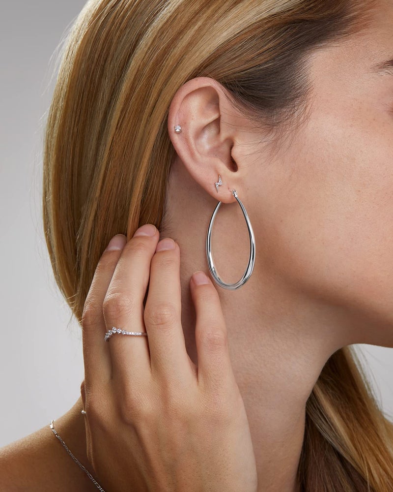 MILLA Oval Hoop Earrings - 14K Gold Plated, Rose Gold Plated and Sterling Silver Plated Hoop Earrings for Women - Hypoallergenic & Lightweight (Sterling Silver Plated / 45 mm / 1.8 inches) - Image 4